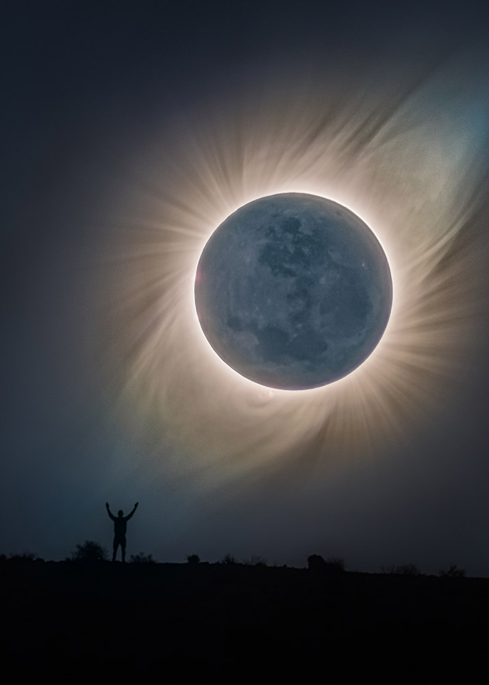 Man over the solar eclipse in the Andes (Chile) by Michael Ostaszewski