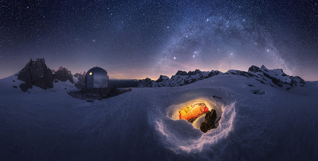 Bivouac in the snow under the winter Milky Way, next to the Veronica Cabin Refuge in Picos de Europa (Spain) by Pablo Ruiz García