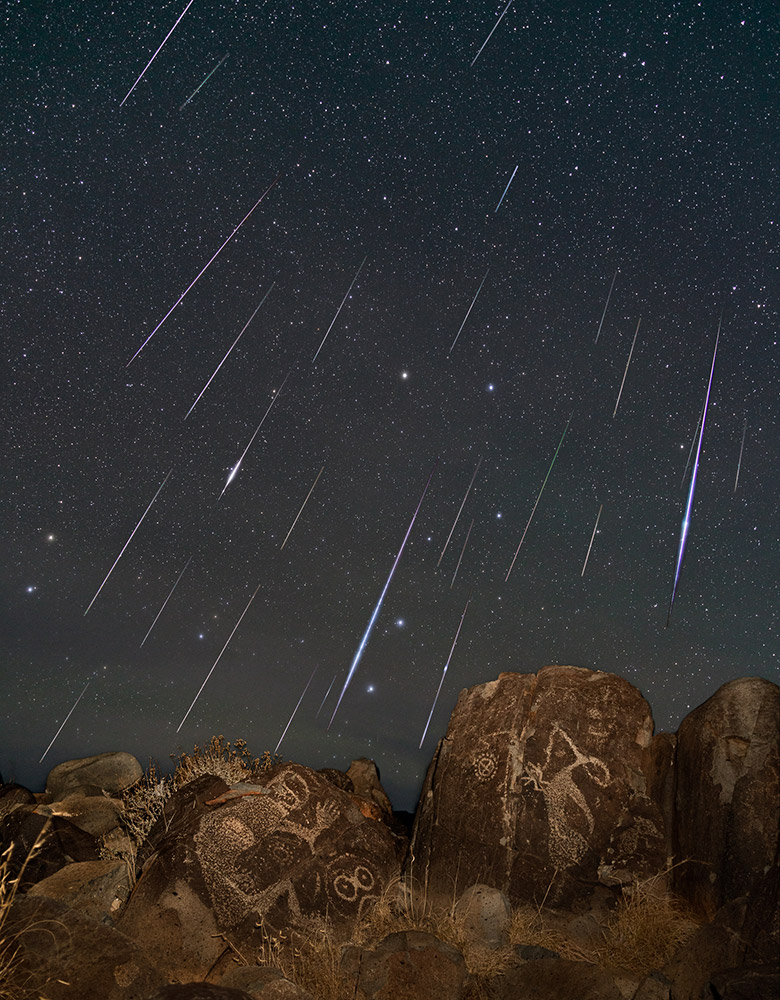 Native American petroglyphs under the Geminids Meteor Shower (New Mexico, USA) by Igal Brener