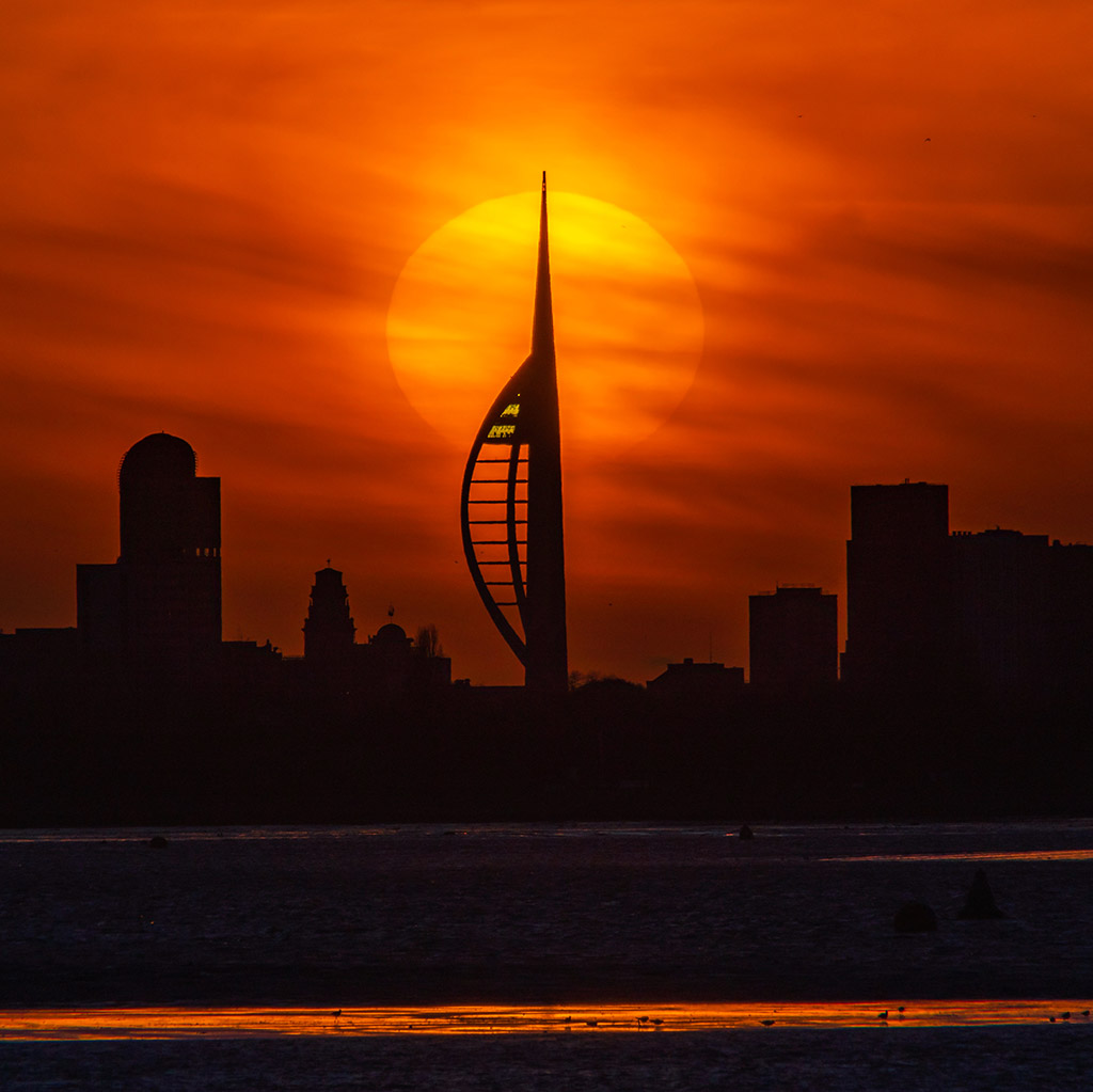 Portsmouth's Spinaker Tower at Sunset, taken from Hayling Island (UK) by Trevor Owen